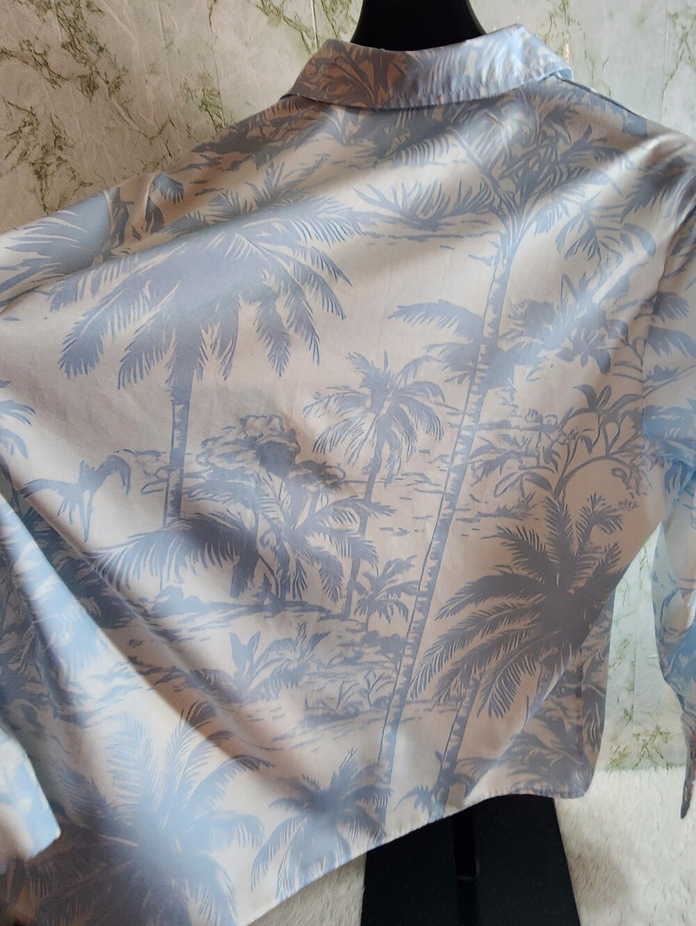 White/Blue Tropical Long Sleeve Shirt - Picture 7 of 8